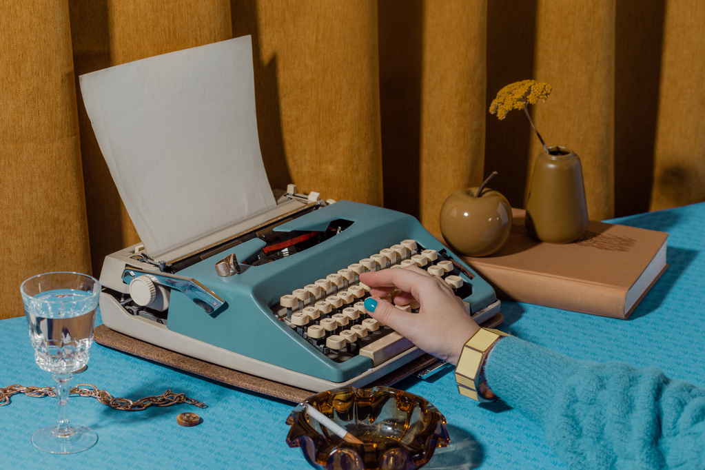 Retro Typewriter on Wooden Desk